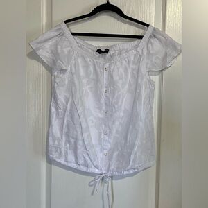 Laundry by Shelli Segal White Button-Up Off Shoulder Women's Top, Size Medium